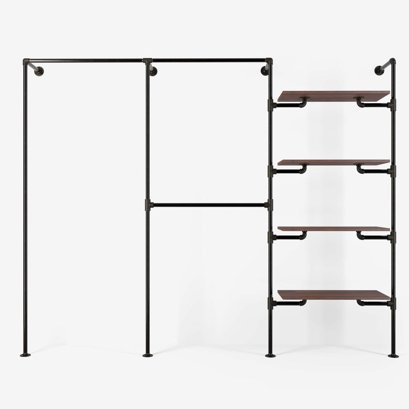 The Walk-In 3 row wardrobe system - (1 rail / 2 rails / 4 shelves)