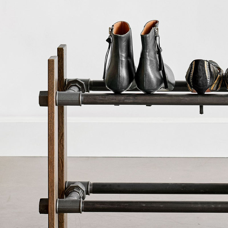 RackBuddy Shoe rack in smoked oak with 4 levels - Minimalist-style shoe rack available in 2 widths